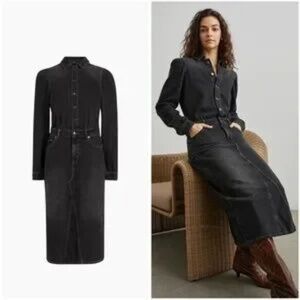 RAILS Denim Black Button Front Midi Shirt Dress Size Small